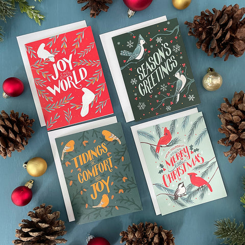 Birds and Branches Christmas Cards 4-Pack
