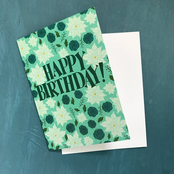 Happy Birthday Aqua Floral Greeting Card
