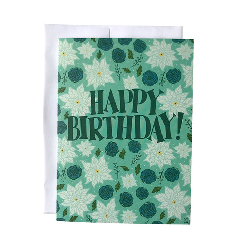 Happy Birthday Aqua Floral Greeting Card