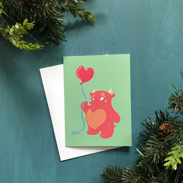 Monster and Heart Balloon Greeting Card